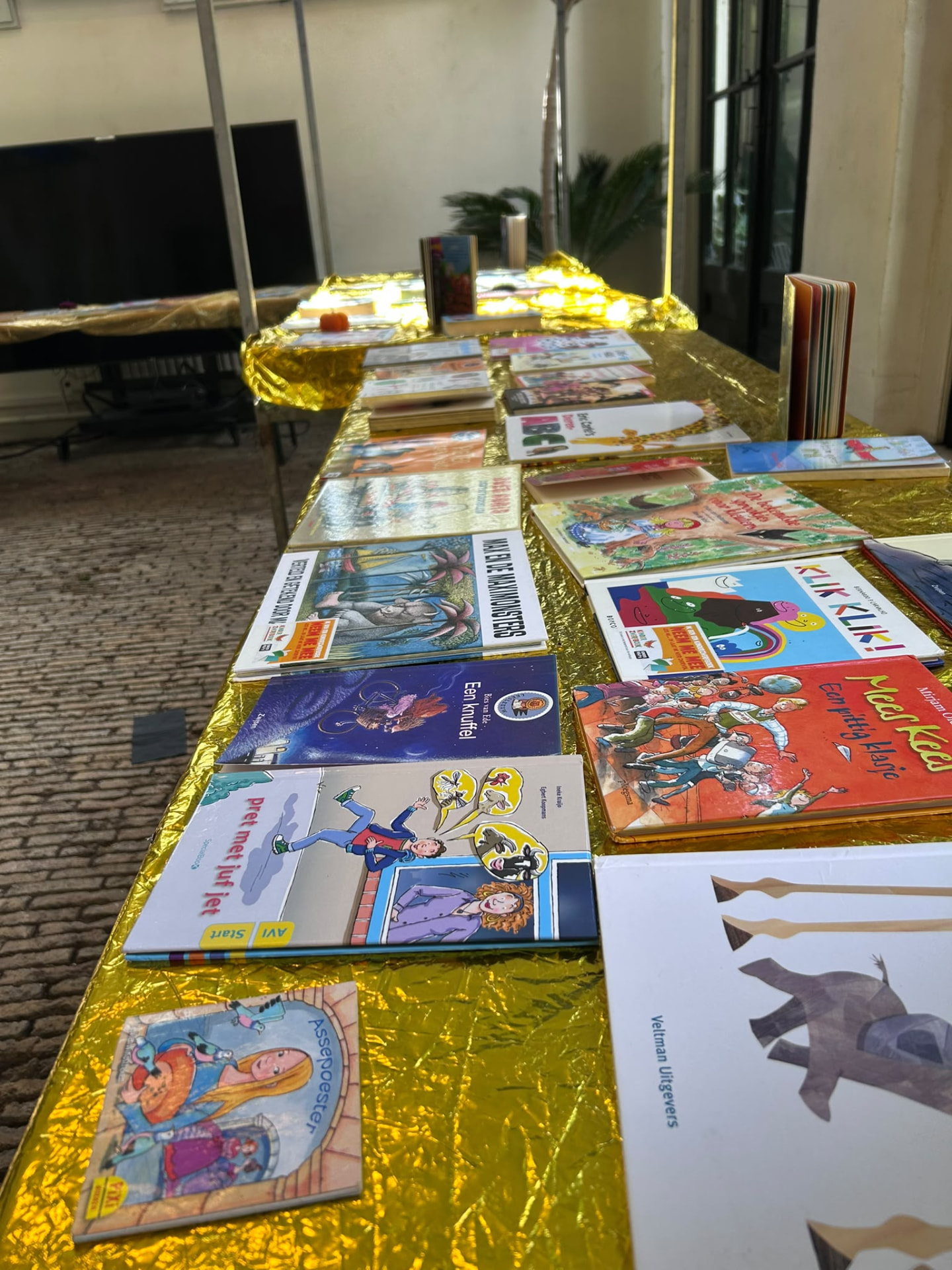 Another view of the children's book table at the Giggly Cloud swap.